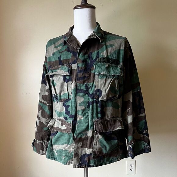 Vintage U.S. Army Woodland Camo BDU Jacket Medium Regular Ripstop Combat Coat - Picture 8 of 11